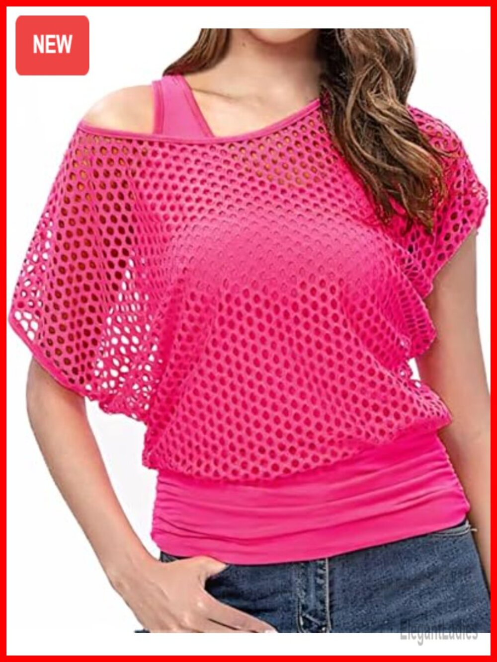 80s Outfit for Women Neon Tank Top Fishnet Off Shoulder Party Set